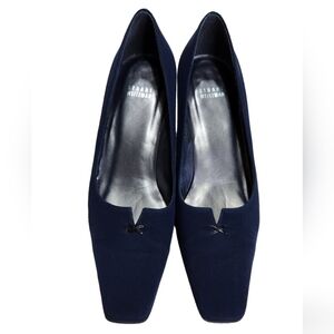 Stuart Weitzman Size 10.5 B Dark Blue Kitten Heel Square Toe